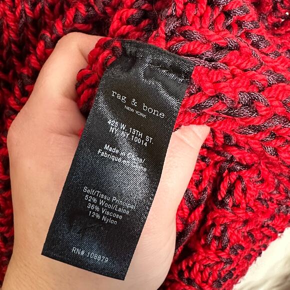 RAG & BONE Sandra T-Neck Turtleneck Sweater Chunky Red Black Marl {16} - Picture 7 of 7